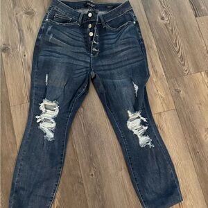 Judy Blue Dark Blue Distressed Boyfriend Jeans